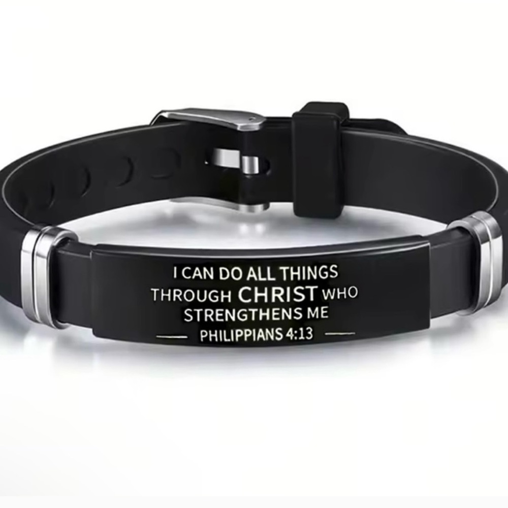Bible Verse Bracelet Black Stainless Steel Silicone Christian Bracelets